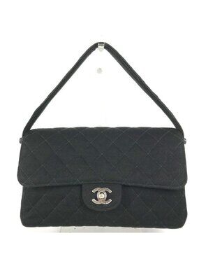 Chanel Shoulder Bag CC Logo Double Flap Face Cotton Black